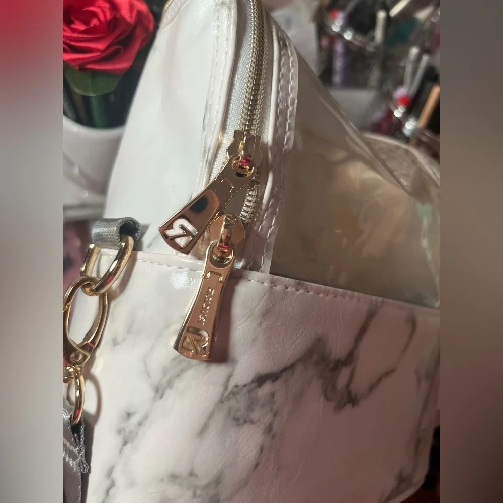 Marble Makeup Brush Bag with Gold Accents